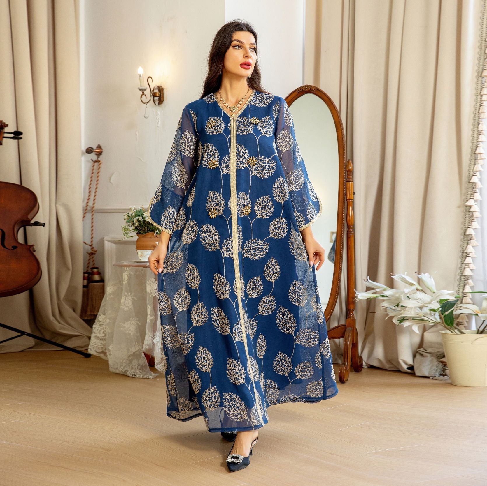 Women s Gauze Embroidered Jalabiya Dress Abayaya