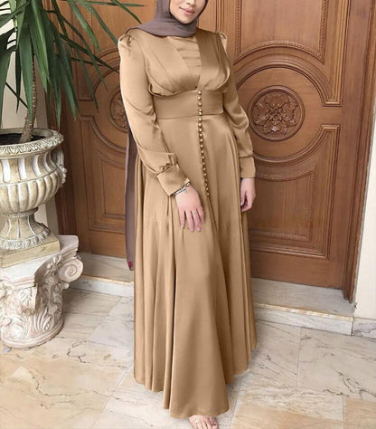 Beaded Elegant Satin Islamic Abaya Dress