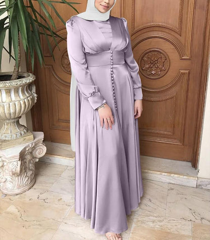 Beaded Elegant Satin Islamic Abaya Dress