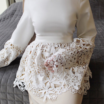 Lace Shirt with Stand-up Collar Top