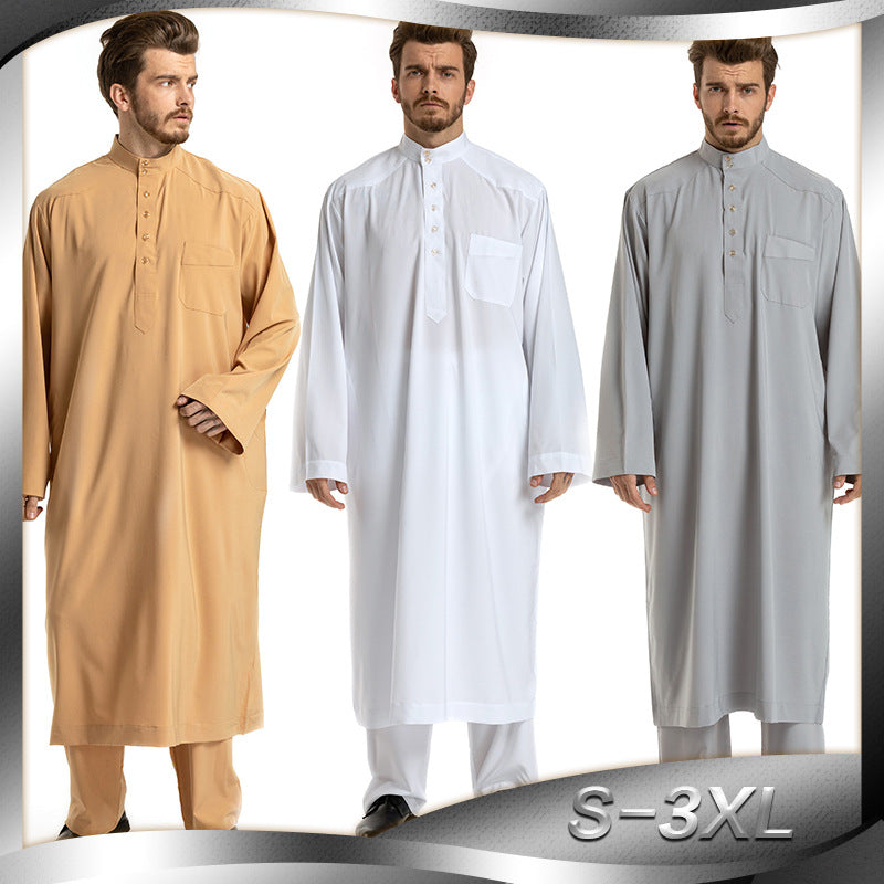 Men Solid Color Long-sleeved Robe Two-piece Set