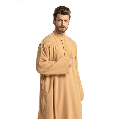 Men Solid Color Long-sleeved Robe Two-piece Set