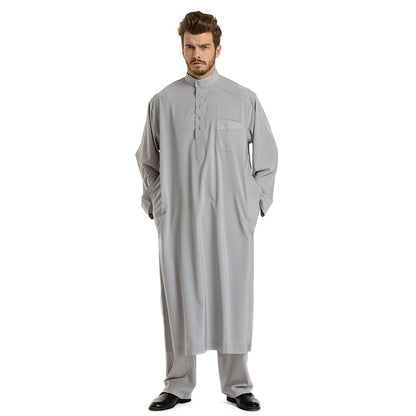 Men Solid Color Long-sleeved Robe Two-piece Set