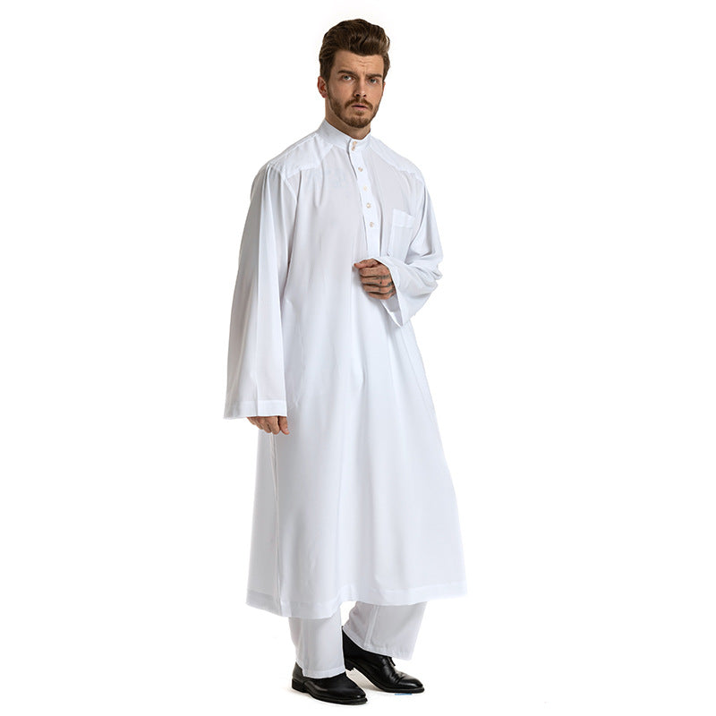 Men Solid Color Long-sleeved Robe Two-piece Set