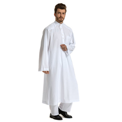 Men Solid Color Long-sleeved Robe Two-piece Set