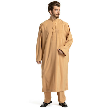 Men Solid Color Long-sleeved Robe Two-piece Set