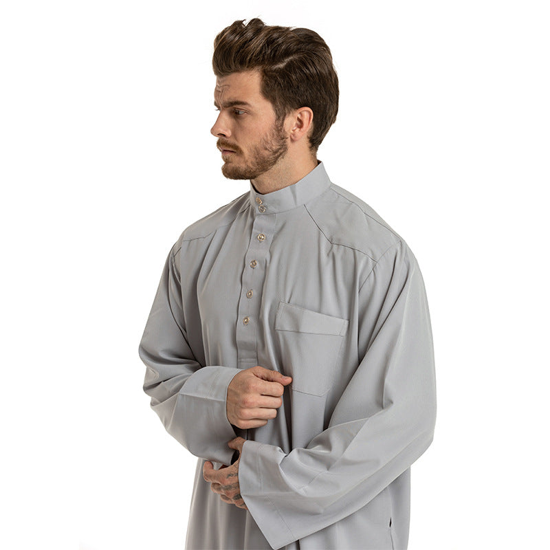 Men Solid Color Long-sleeved Robe Two-piece Set