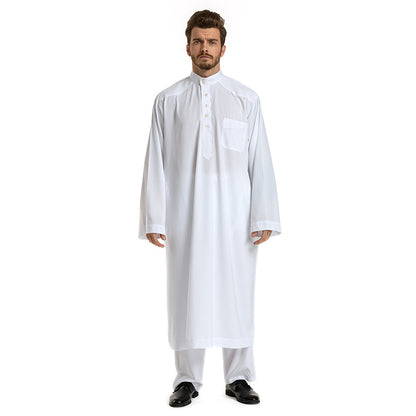 Men Solid Color Long-sleeved Robe Two-piece Set