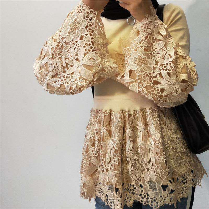 Lace Shirt with Stand-up Collar Top