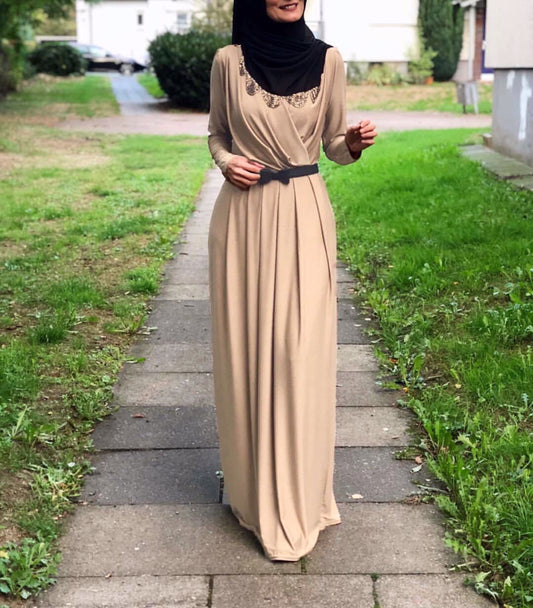 Robe Abaya plissée à lacets et col en V pour femmes