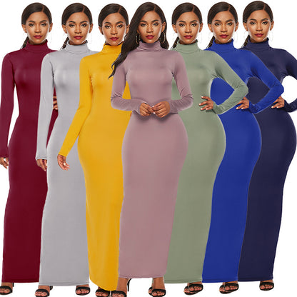 Women's Long Sleeve Stretch Slim Fit Turtleneck Dress