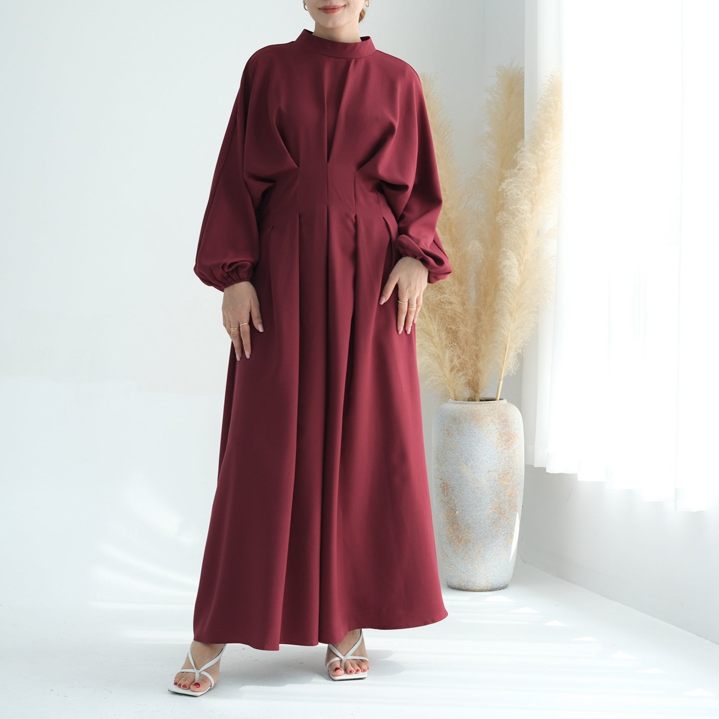 Women's Solid Color Tunic Sleeve Abaya Dress