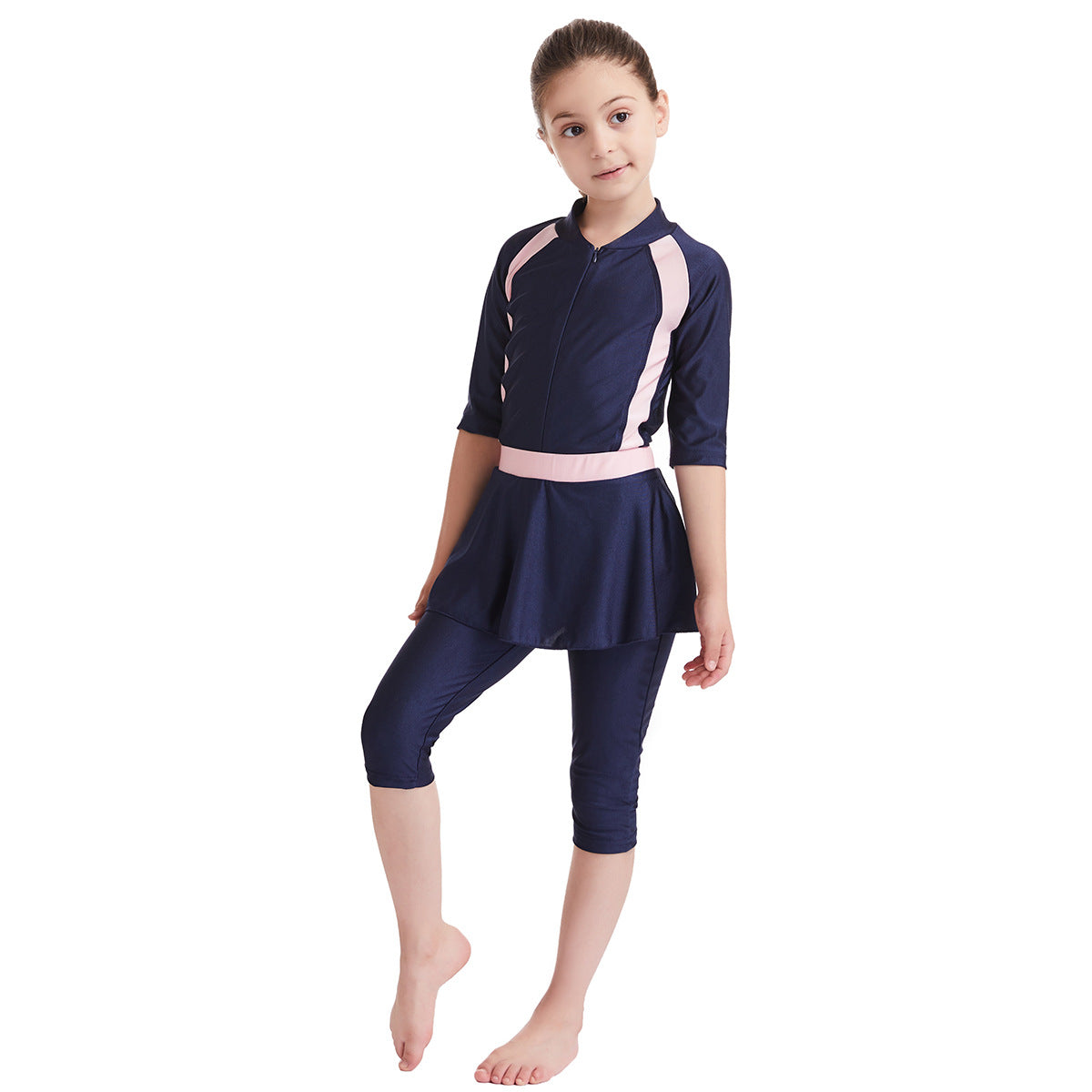 Kids Girls Three-piece Modest Swimsuit