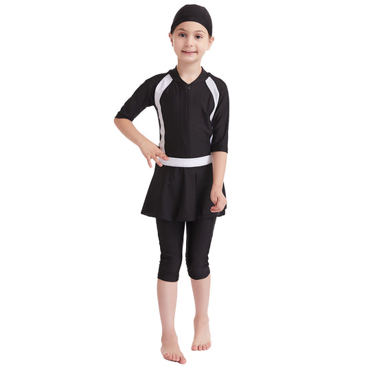 Kids Girls Three-piece Modest Swimsuit