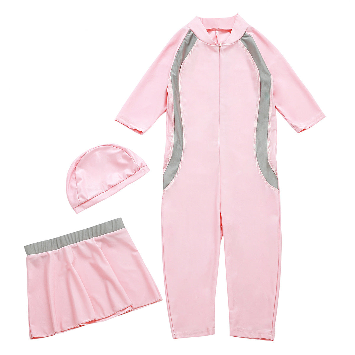 Kids Girls Three-piece Modest Swimsuit