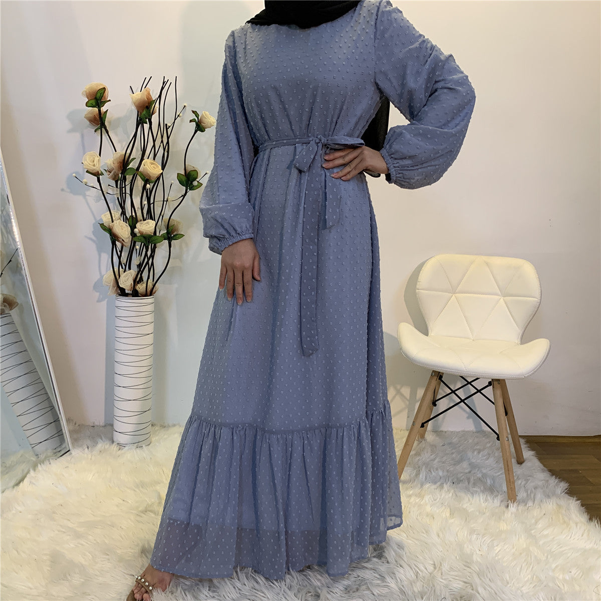 Women's Patchwork Long-sleeved Modest Dress