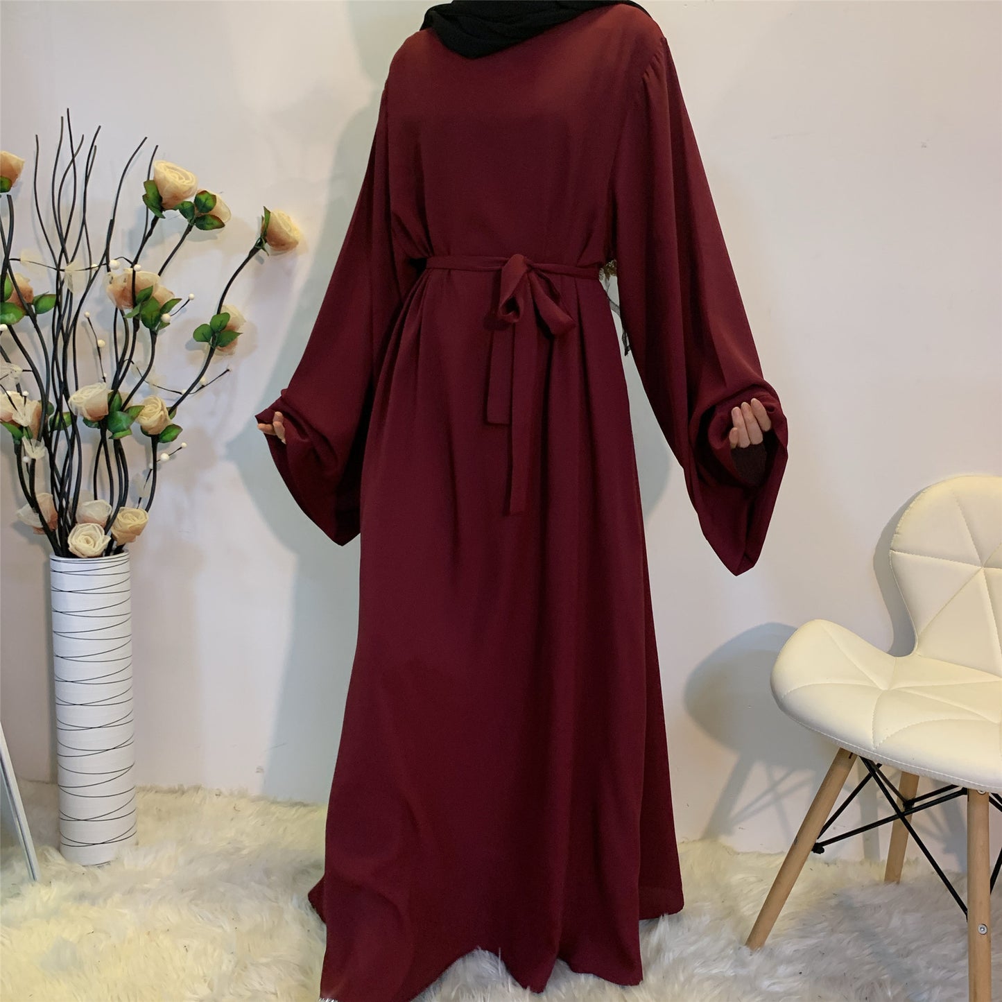 Plain Lace Up Modest Dress