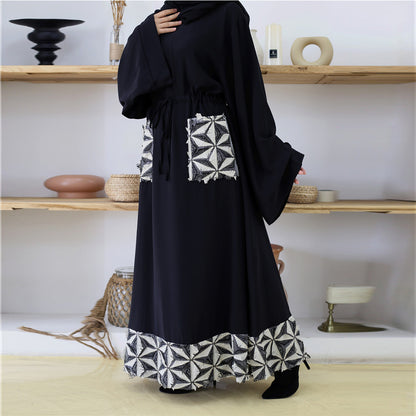 Simple spliced waist-cinching Arab Turkish dress