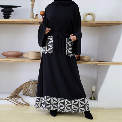 Simple spliced waist-cinching Arab Turkish dress