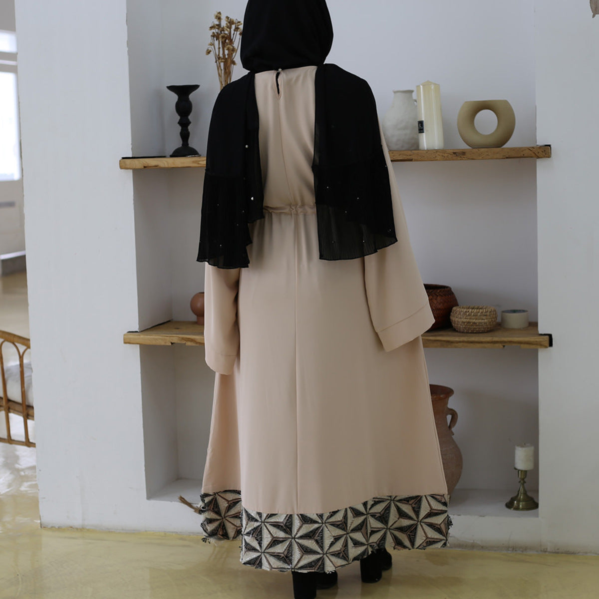 Simple spliced waist-cinching Arab Turkish dress