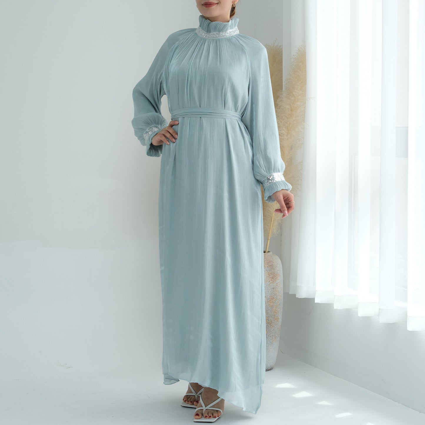 Women's Lace Up Muslim Abaya Dress