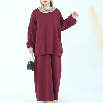 Women's Solid Color Thickened Knit Two-piece Set