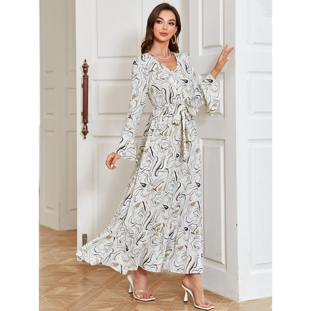 Women's V-neck Print Maxi Dress