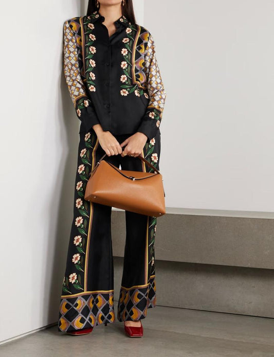 Elegant Modest Luxe Floral Long Shirt & Wide Leg Trousers Suit