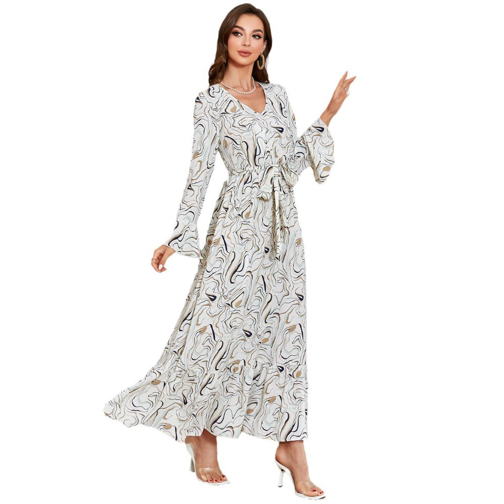 Women's V-neck Print Maxi Dress