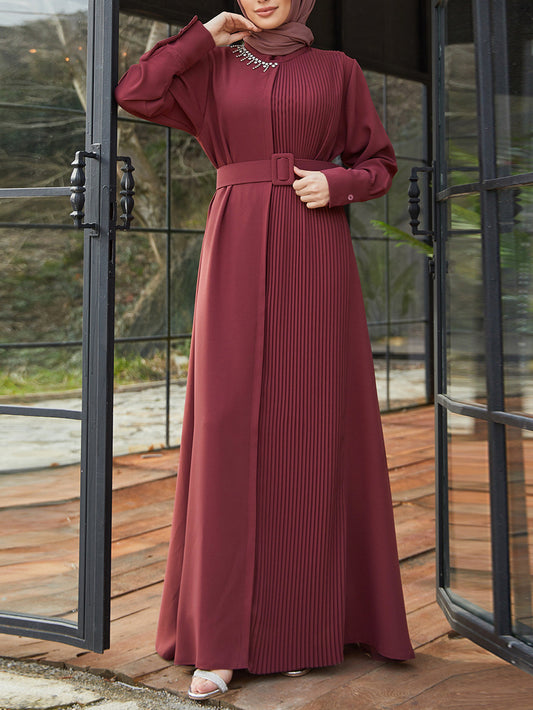 Beaded Pleated Slim Fit Abaya Dress