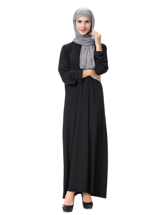 Women's Plain Crewneck Black Abaya Dress