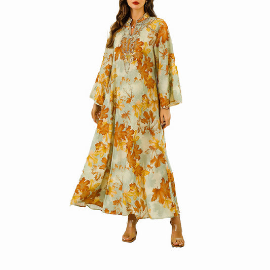 Women's Floral Long-sleeved Party Evening Dress