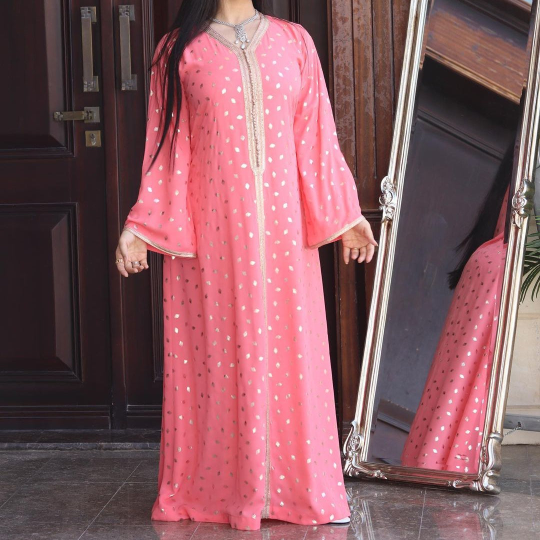 Women's Pink V-neck Jalabiya Dress