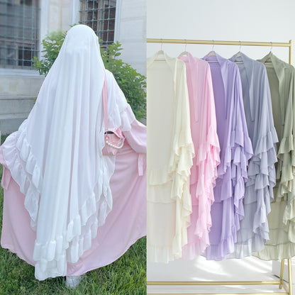 Solid Color Double Ruffle Swing Hijab