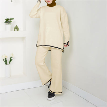 Long-sleeved Knitted Sweater Top Wide-leg Pants Casual Set