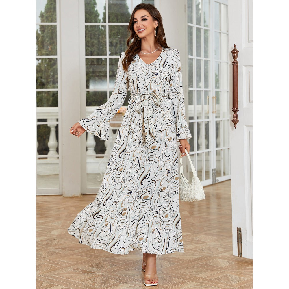 Women's V-neck Print Maxi Dress