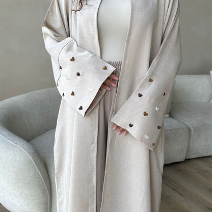 Heart Embroidery Elegant Cardigan Robe