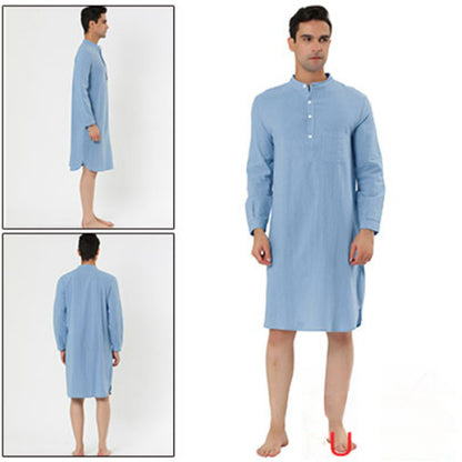 Men's Cotton Pullover Long-Sleeved Crewneck Gown