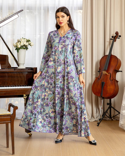 Women's Fashion Print Jalabiya Dress