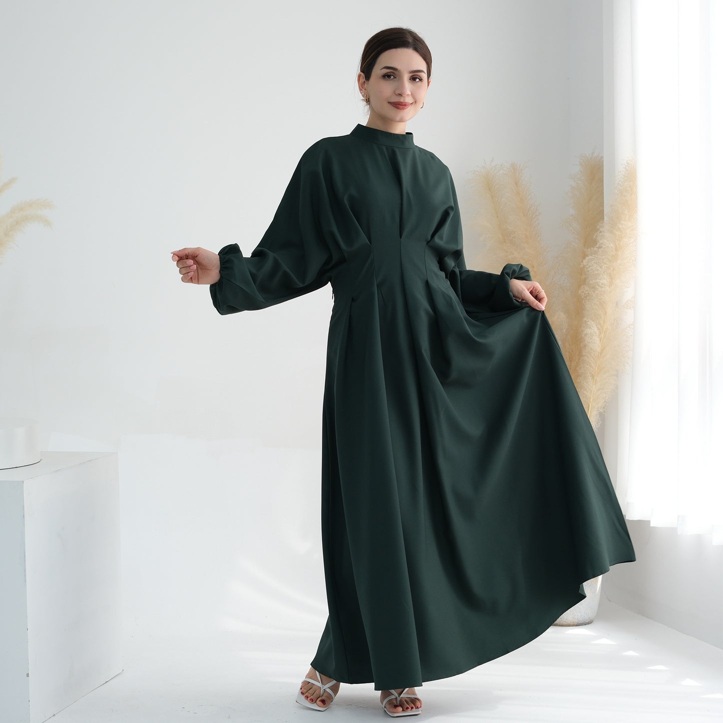 Women's Solid Color Tunic Sleeve Abaya Dress