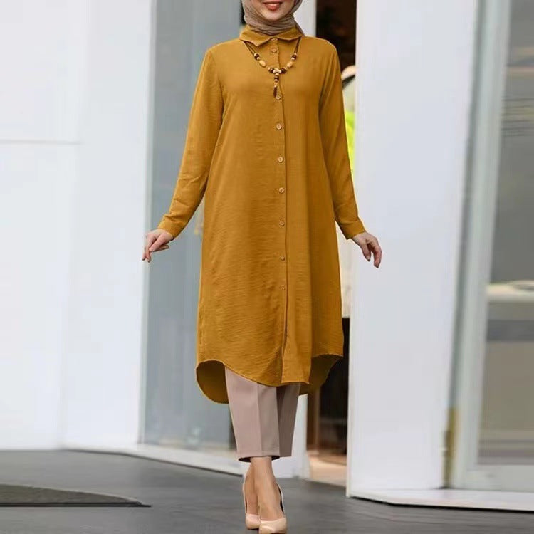 Women's Lapel Button Long Sleeve Shirt Sleeve Dress