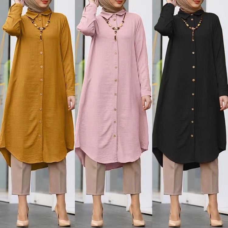 Women's Lapel Button Long Sleeve Shirt Sleeve Dress