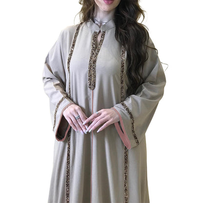 Diamond-encrusted Webbing Loose Hem Jalabiya Dress