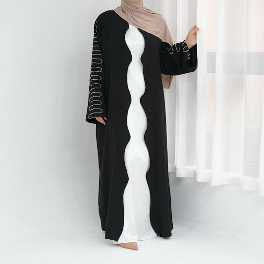 Women's Embroidered Wavy Cardigan Open Abaya