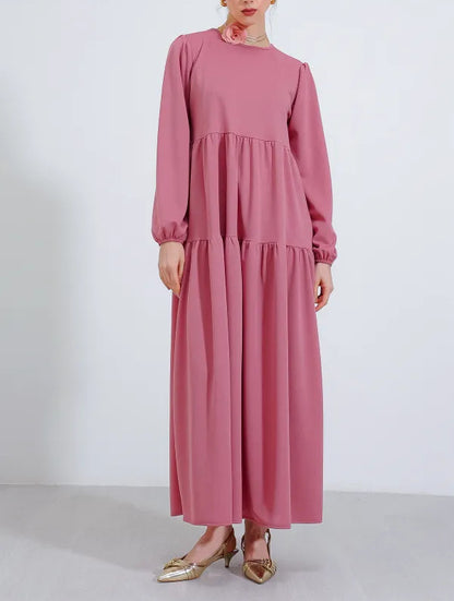 Plain Round Neck Robe Swing Dress