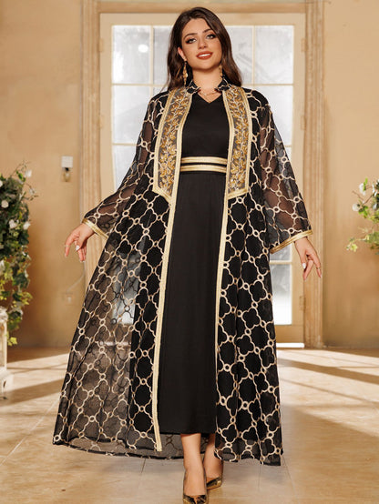 Women's Embroidered Vest Open Abaya Suit