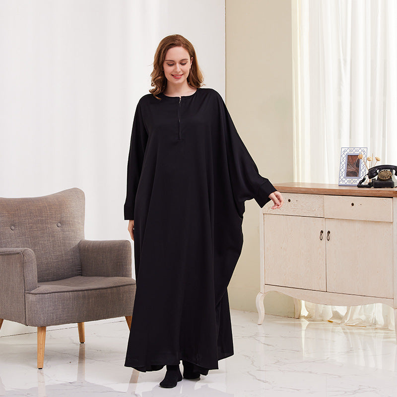 Women's Solid Color Bat-sleeved Abaya Dress