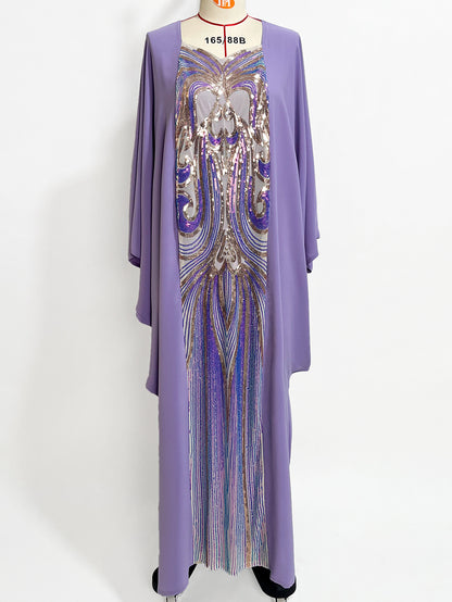 Sequin embroidered Cape Bat-shirt Abaya Party Dress