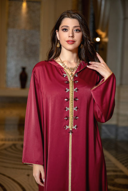 Women's Satin Beaded Abaya Dress