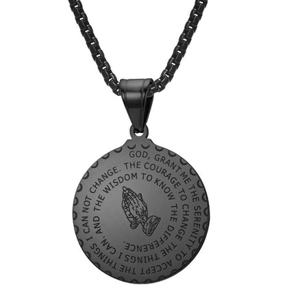 Stainless Steel Pendant Prayer Hand Medallion Necklace